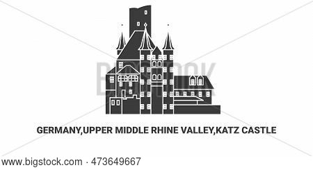 Germany, Upper Middle Rhine Valley, Katz Castle, Travel Landmark Vector Illustration