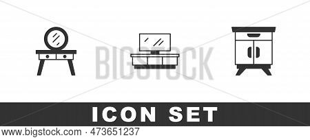 Set Dressing Table, Tv Stand And Furniture Nightstand Icon. Vector