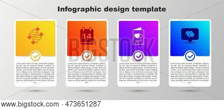 Set Candy, Calendar With February 14, Valentines Day Flyer And Location Heart. Business Infographic 