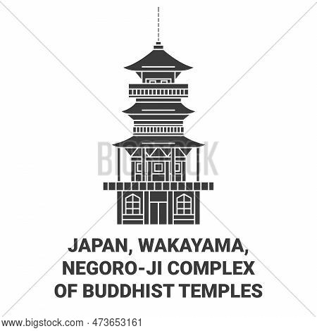 Japan, Wakayama, Negoroji Complex Of Buddhist Temples Travel Landmark Vector Illustration