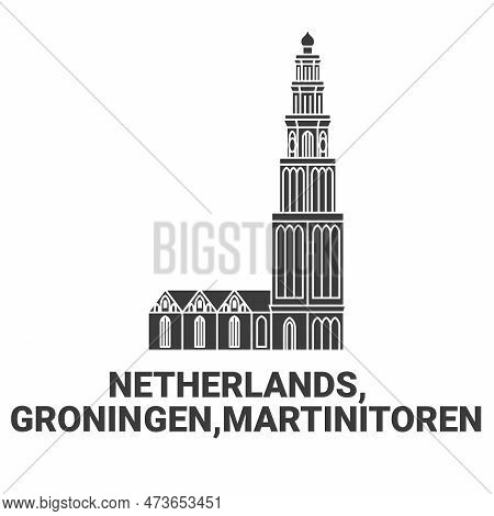 Netherlands, Groningen, Martinitoren Travel Landmark Vector Illustration