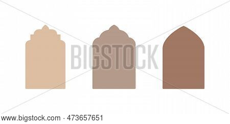 Islamic Vector Shape Of A Window Or Door Arch. Arab Frame Set. Ramadan Kareem Silhouette Icon. Mosqu