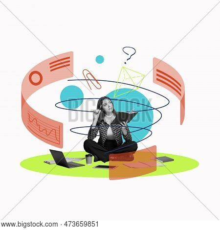 Young Female Employee Creating Business Ideas, Planning, Brainstorming And Innovative Vision. Concep