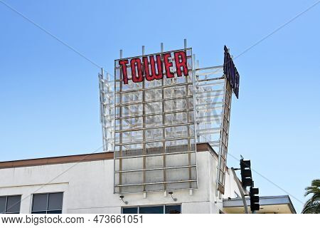 Brea, California - 28 Mar 2023: The Old Tower Records Building In Downtown Brea.