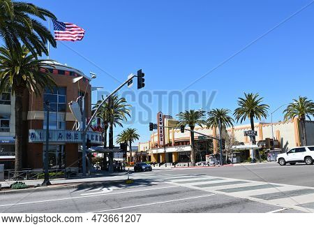 Brea, California - 28 Mar 2023: Rubys American Diner And Edwards Cinemas In Downtown Brea.