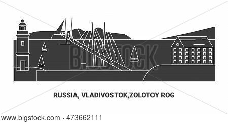 Russia, Vladivostok, Zolotoy Rog, Travel Landmark Vector Illustration