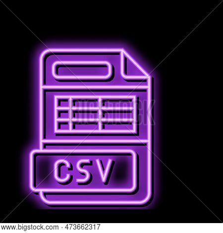 Csv File Format Document Neon Light Sign Vector. Csv File Format Document Illustration