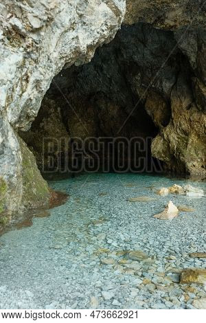 Crystal Clear Blue Water At The Spring Called Birnbachloch Near Leogang In Austria
