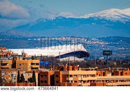 Madrid, Spain - January 12, 2022: Breathtaking Telephoto Lens View Of Atletico De Madrid Metropolita