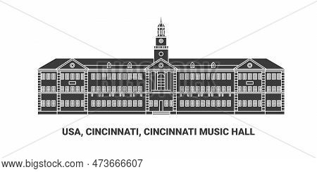 Usa, Cincinnati, Cincinnati Music Hall, Travel Landmark Vector Illustration