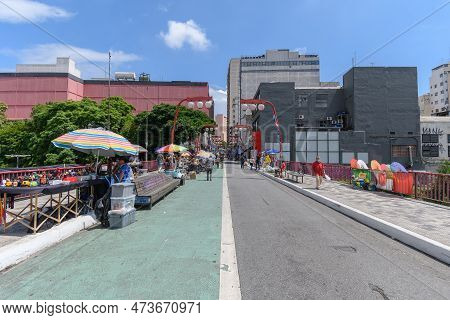 Sao Paulo, Sp, Brazil - December 31, 2022: View Of Liberdade, A Japanese-themed Neighborhood, On Gal