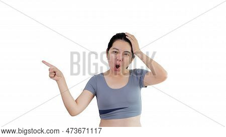 Asian Woman Pointing Finger Inviting Click Here, It Is Recommended To Follow This Direction Or Click