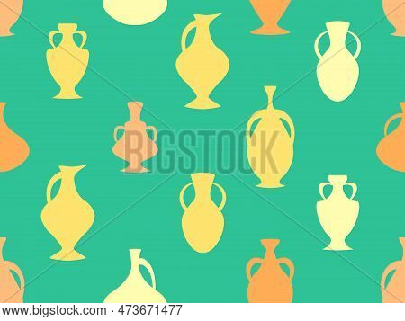 Amphora Seamless Pattern In Vintage Style. Ancient Greek Jugs And Amphoras. Amphora Design For Poste
