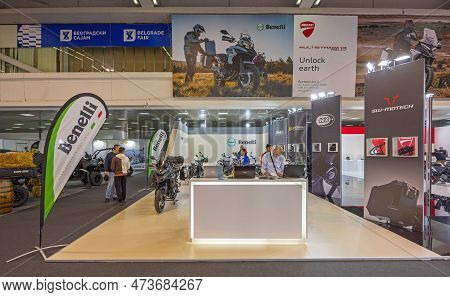 Belgrade, Serbia - March 22, 2023: Historic Italian Motorcycle Factory Benelli Booth At Internationa
