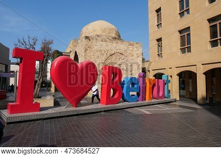 Beirut, Lebanon - October 8, 2019: I Love Beirut Sign With Heart Shape In Beirut, Lebanon.