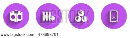 Set Billiard Chalk, Bowling Pin And Ball, And Table Icon With Long Shadow. Vector