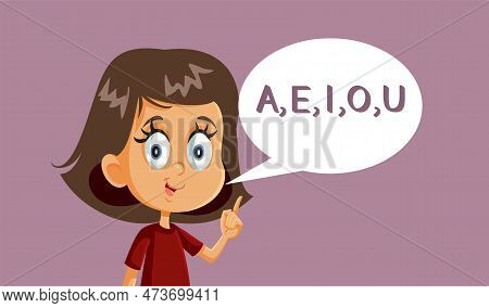Little Girl Pronounces The Vowels Vector Cartoon Illustration