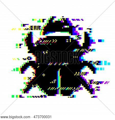 Glitch Bug On Tv Screen Pixel Noise, Digital Or Vhs Effect Of Static Video Error, Vector Background.