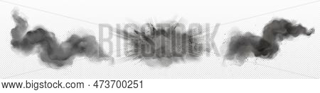 Grey Ash Powder Explosion On Transparent Background. Isolated Vector Smoke Cloud Splash Overlay Effe