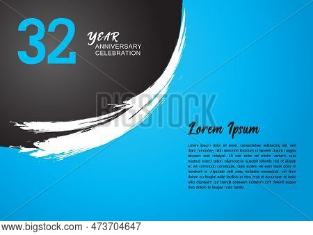 32 Year Anniversary Celebration Logotype On Blue Background For Poster, Banner, Leaflet, Flyer, Broc