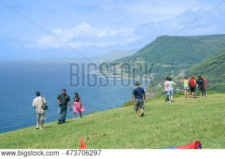 New South Wales Australia January 21 2011; Tourists Stop To Take In View At Seacliff Outlook Overloo