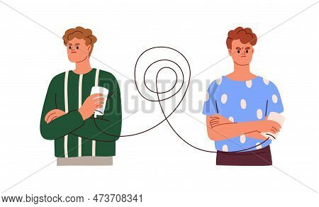 Misunderstanding, Miscommunication, Conflict Concept. Difficulty, Problem, Tangled Confused Thoughts