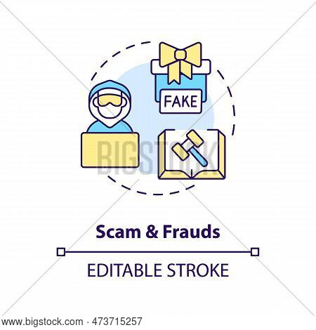 Scam And Frauds Concept Icon. Fraudulent Activity Online. Law And Legal Issue Abstract Idea Thin Lin