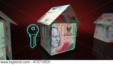 Indonesian Rupiah 20000 Idr Money Banknotes Paper House On The Table 3D Illustration
