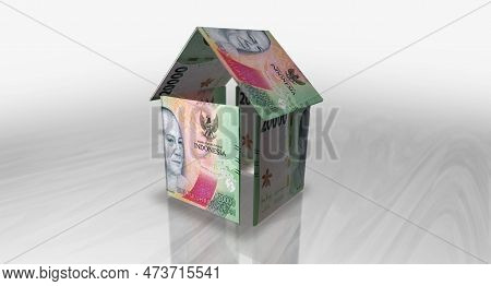 Indonesian Rupiah 20000 Idr Money Banknotes Paper House On The Table 3D Illustration