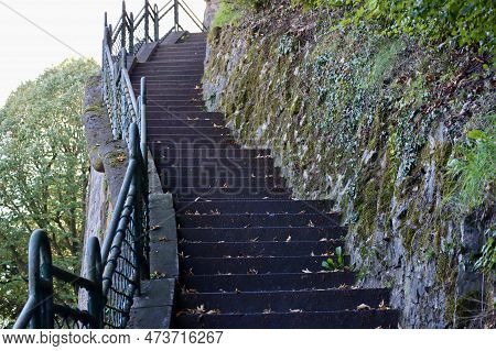 Old Stairs In Luxembourg Leading Up The Sandstone Cliff Side From Cote Deich Valley To Limpertsberg 