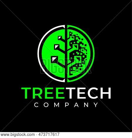Modern Technology Plant Tree Logo Design. Digital Network Tree Leaf Logo Brand.