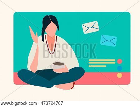 Young People In Front Of A Computer Screen. Flat Style, Isolated Vector Element