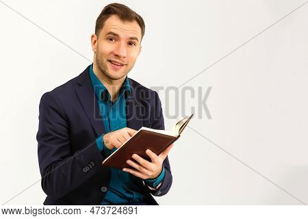 Portrait With Copy Space, Empty Place Of Stylish Trendy Teacher In Shirt, Jacket With Stubble Having