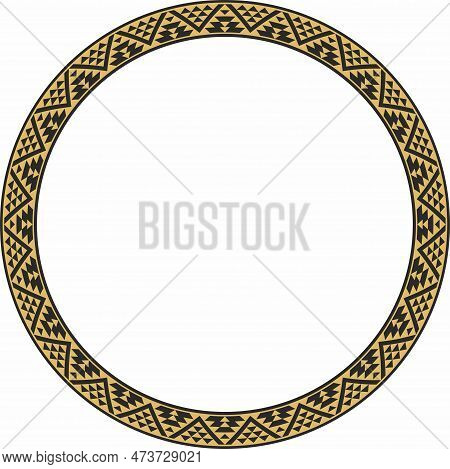 Vector Round Golden Border Ornament. Native American Tribes Framework, Circle.