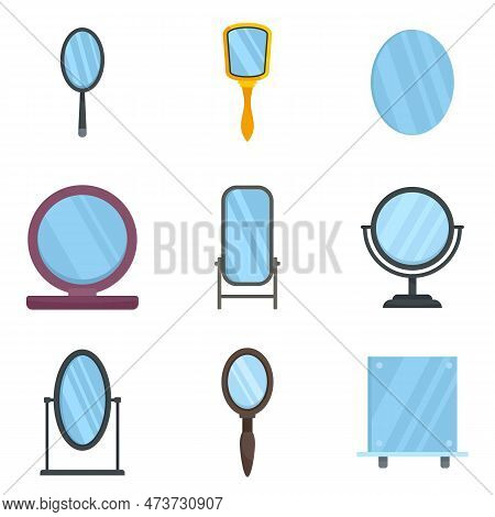 Mirror Icons Set. Flat Set Of Mirror Icons Isolated On White Background