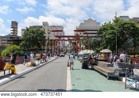 Sao Paulo, Sp, Brazil - December 31, 2022: View Of Liberdade, Japanese-themed Neighborhood, On Galva