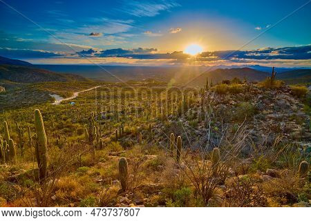 Sunset Over Tucson, Az Shot From Redding Pass Road.