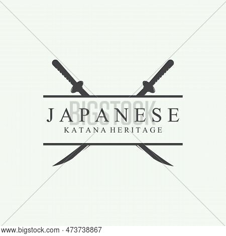 Katana Sword Flat Logo Template Vector Illustration.