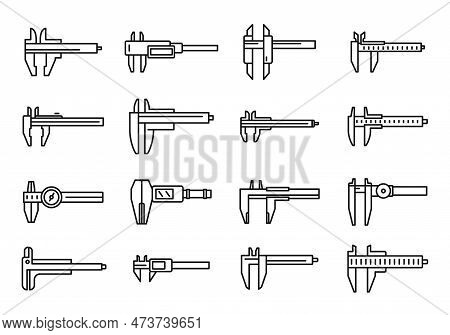 Calibrated Calipers Icons Set Outline . Control Device. Construction Calipers