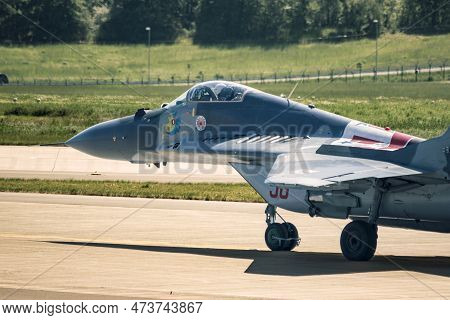 Polish Air Force Mig-29 Fulcrum Departing Berlin-schonefeld Airport. Berlin, Germany - June 2, 2016