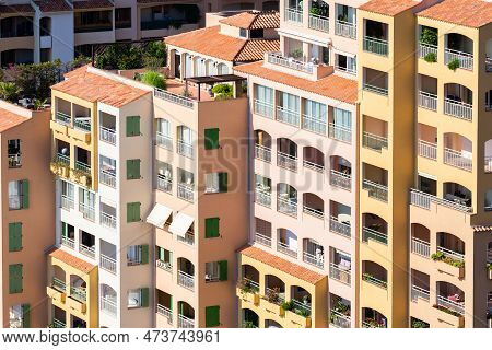 Monte Carlo, Monaco - August 2022: Detail Of Luxury Real Estete Residential Building
