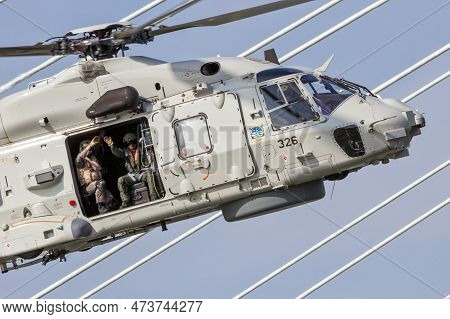 Royal Netherlands Navy (marineluchtvaartdienst) Nh90 Helicopter Flying During The World Harbor Days 