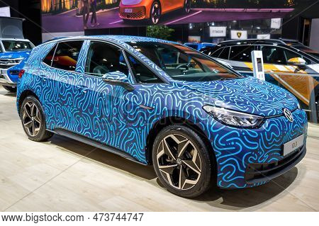Volkswagen Id.3 Electric Car Showcased At The Brussels Autosalon European Motor Show. Brussels, Belg