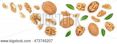 Peelled Walnuts Isolated On White Background With Copy Space For Your Text. Top View. Flat Lay