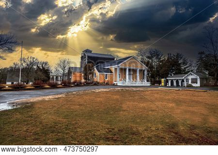 Dennis, Cape Cod, Massachusetts - March 5, 2023: Cape Playhouse With New Shingles In Winter With The