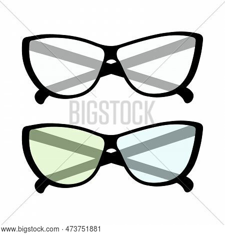 Set Of 2 Pairs Of Glasses With Clear And Colored Lenses. Happy Bespectacled Man Day. Sticker. Icon