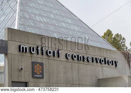 Edmonton, Alberta, Canada. Mar 30, 2023. The Muttart Conservatory Entrance Sign.