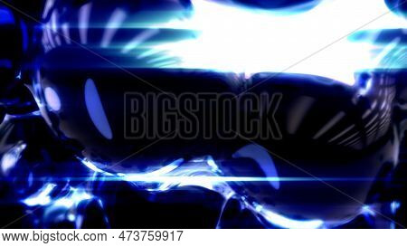 Electrical Blue Lighting Pellucid Fluid Bubbles On Black - Abstract 3d Illustration