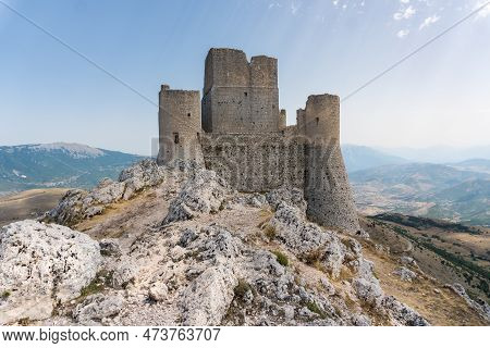 Calascio, Italy-august 9, 2021:particular Of The Ruins Of Rocca Calascio During A Sunny Day