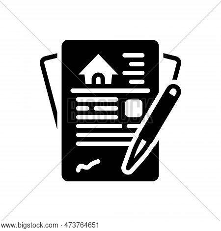 Black Solid Icon For Contracts Deal Agreement Annexure Appendage Covenant Promissory-note Paper Pen 